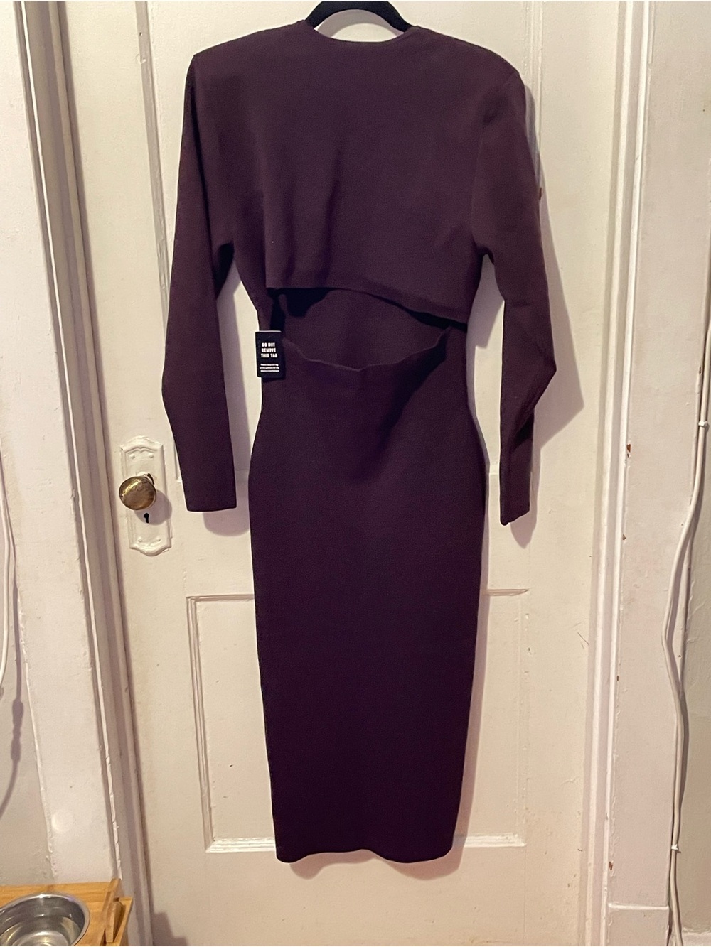 Express Deep Plum Long Sleeve V-Neck Midi Dress - Picture 3 of 4